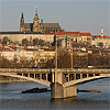 Winter sun and the cityscape of Prague Castle and the Lesser Town