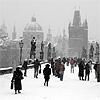 Snow on Prague Charles Bridge